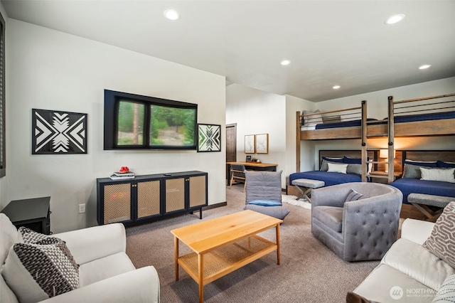 carpeted bedroom featuring recessed lighting