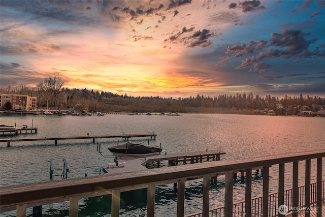 view of dock featuring a water view