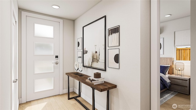 entryway featuring light wood-style flooring