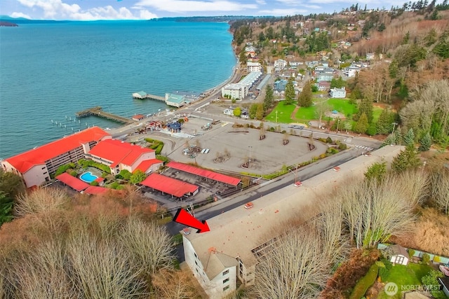 aerial view with a water view