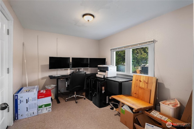 view of carpeted home office