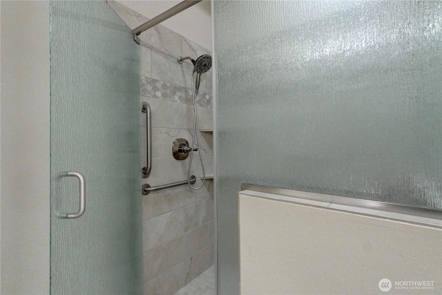 bathroom with a stall shower