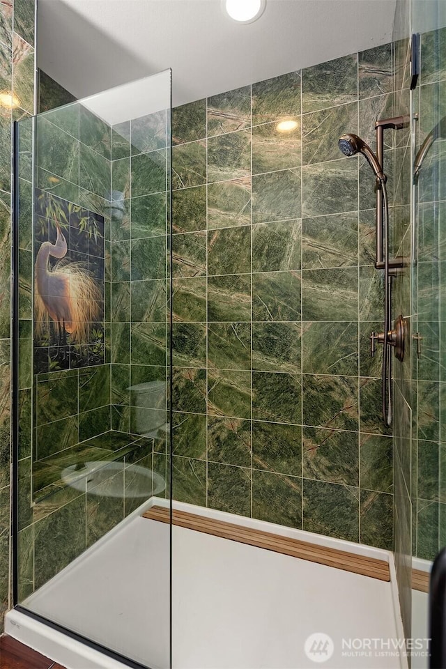 bathroom with a shower stall