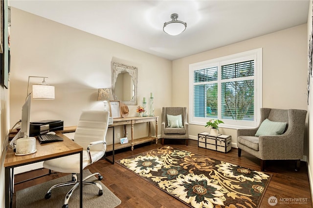 office space featuring baseboards and wood finished floors