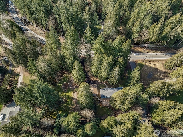 aerial view with a wooded view