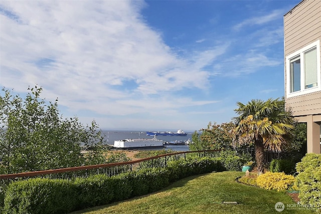 view of yard with a water view