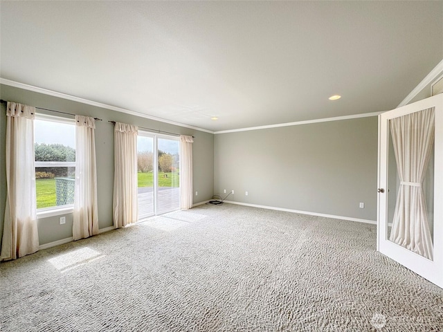 602 Mccomb Rd, Sequim, WA 98382 - spare room featuring ornamental molding, baseboards, plenty of natural light, and carpet