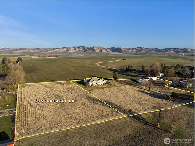 drone / aerial view with a mountain view and a rural view