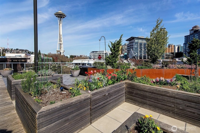 2821 2nd Ave Unit 1005, Seattle, WA 98121 - view of patio with a view of city and a vegetable garden