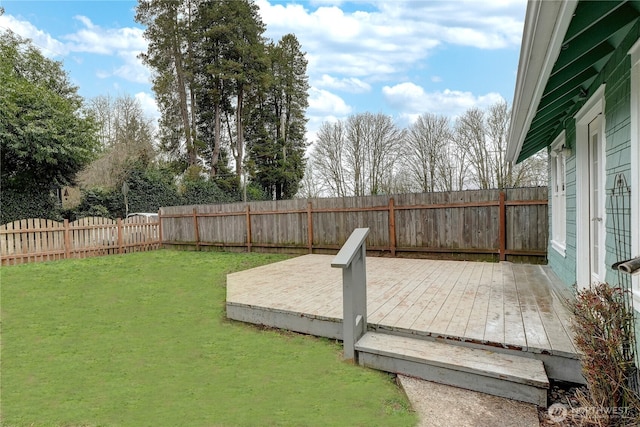 view of yard featuring a wooden deck and a fenced backyard