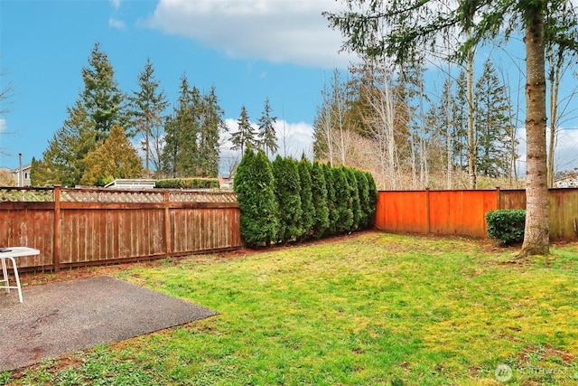 view of yard featuring a fenced backyard