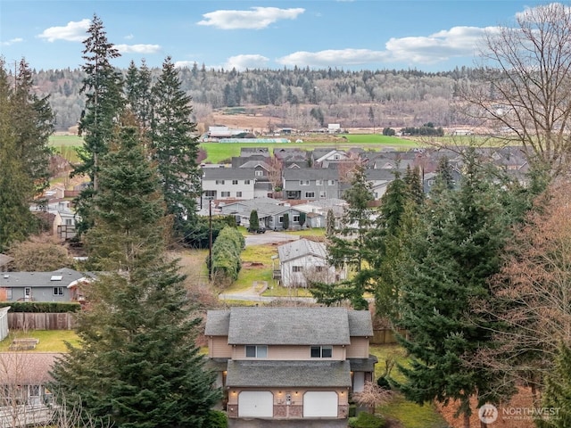 birds eye view of property with a residential view