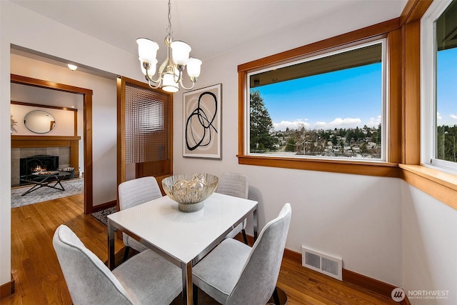 dining room featuring plenty of natural light, wood finished floors, and visible vents