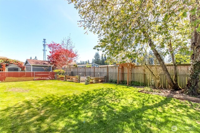 view of yard with a fenced backyard
