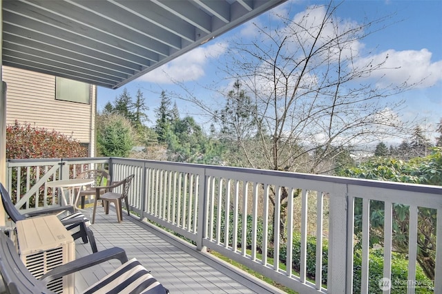 view of wooden balcony featuring a wooden deck