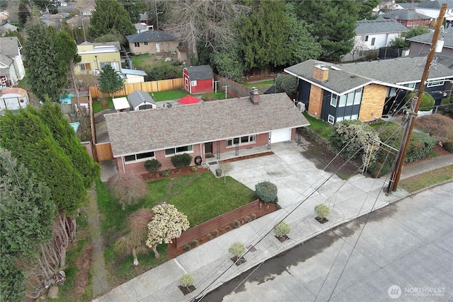 aerial view featuring a residential view