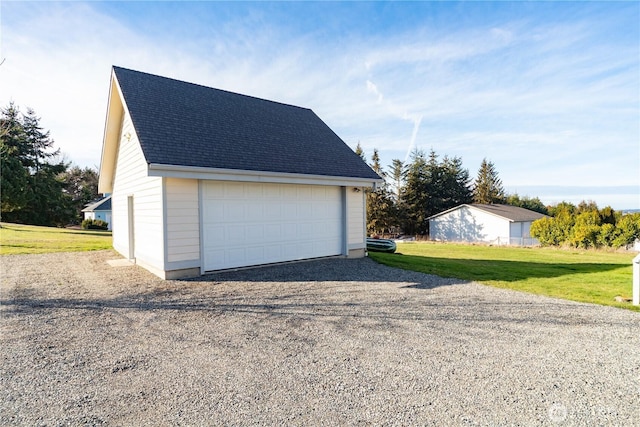 view of detached garage