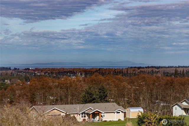 mountain view with a wooded view