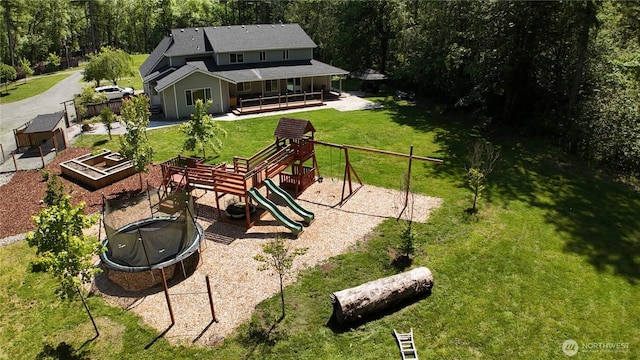 16100 NE Beebe Rd, Battle Ground, WA 98604 - view of yard with a playground and a wooded view