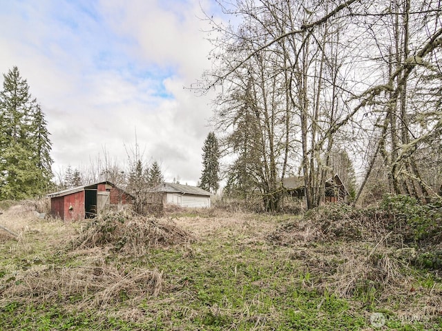 view of yard with an outdoor structure and a barn