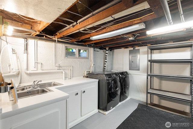 below grade area with washer and clothes dryer and electric panel