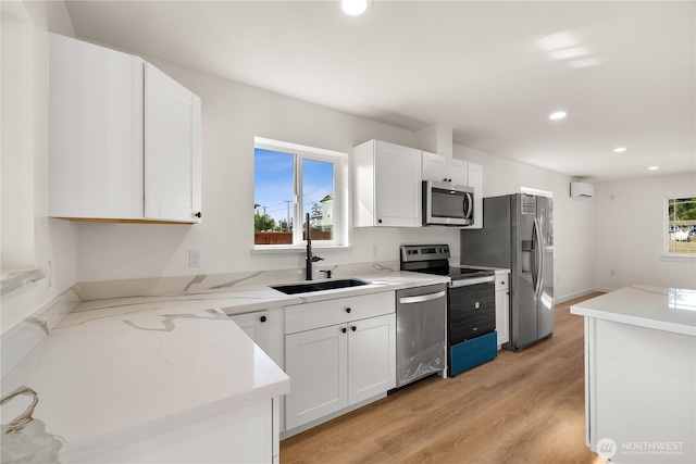 kitchen featuring stainless steel appliances, a sink, and white cabinets