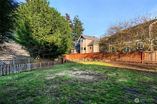 view of yard featuring a fenced backyard