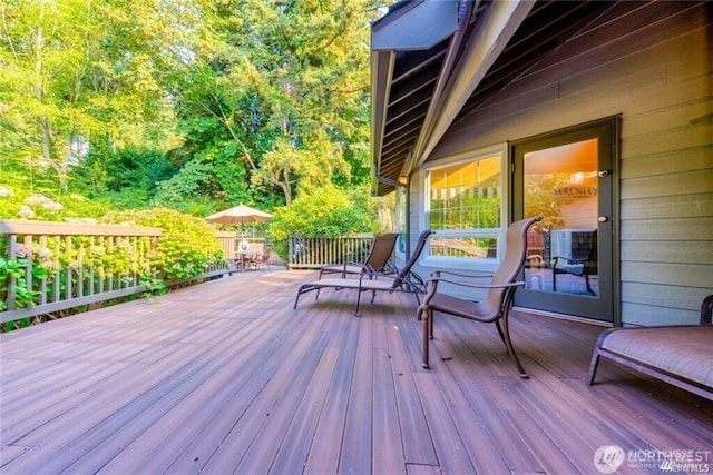 wooden terrace with central air condition unit