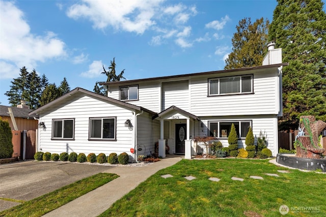 view of front of home featuring a front lawn