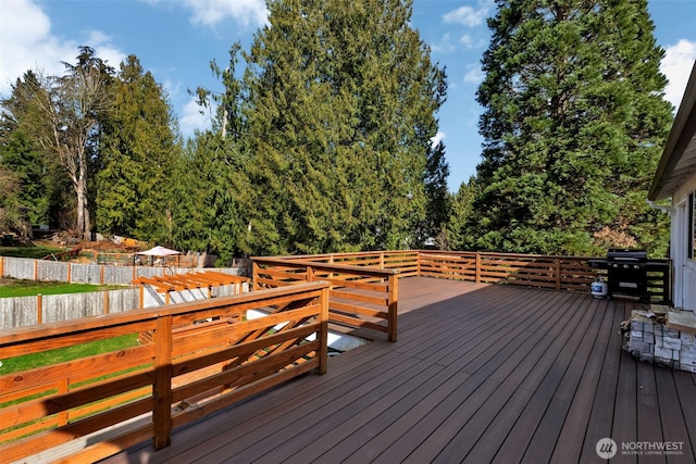 deck featuring grilling area