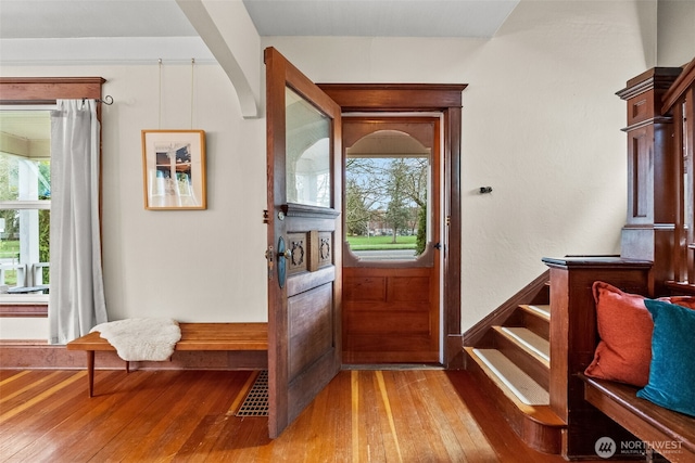 foyer entrance featuring hardwood / wood-style flooring and a healthy amount of sunlight