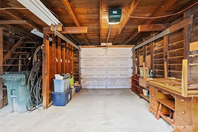 garage with a garage door opener