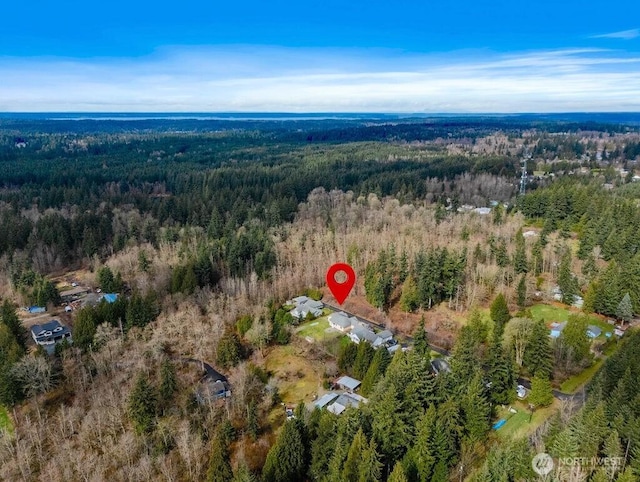 bird's eye view featuring a view of trees