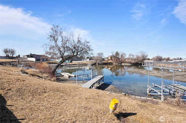 dock area featuring a water view