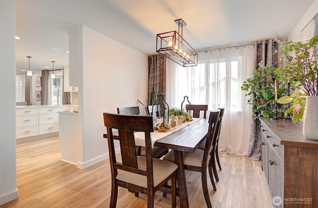 dining space with a notable chandelier and light wood-style floors