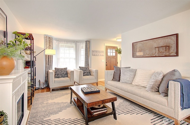 living area featuring light wood finished floors