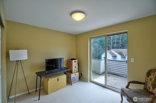 interior space with carpet and baseboards