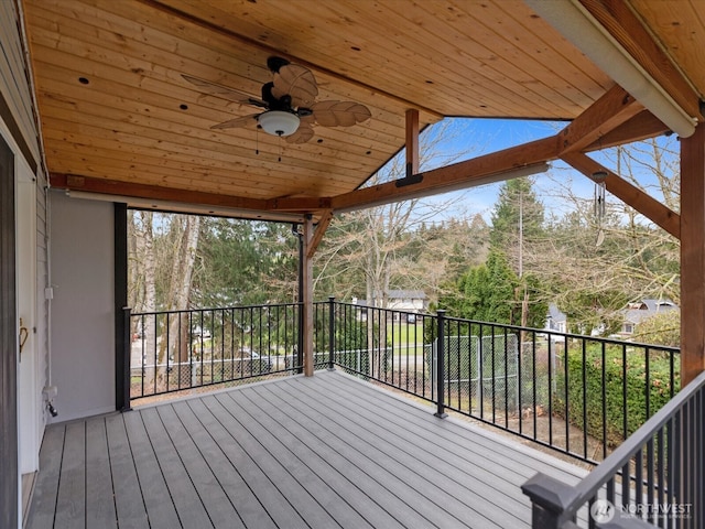 wooden deck with ceiling fan