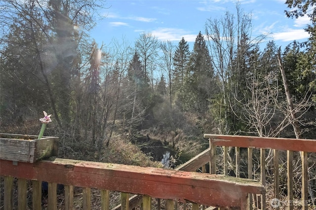 view of yard with a wooded view