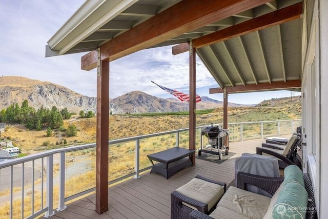 deck featuring a mountain view