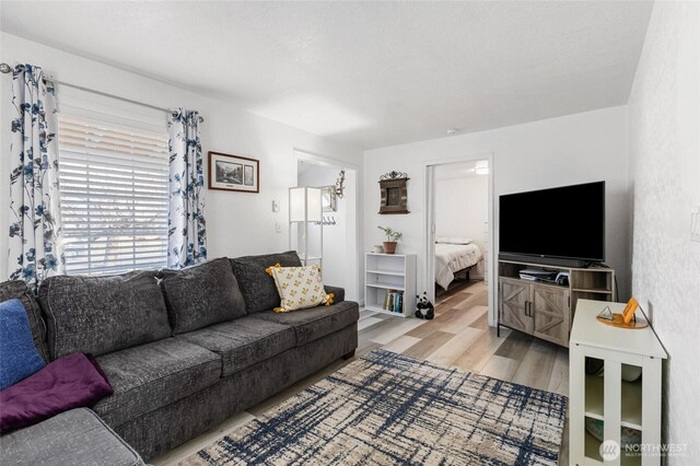 living area featuring light wood-style flooring