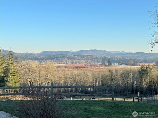 view of mountain feature featuring a forest view