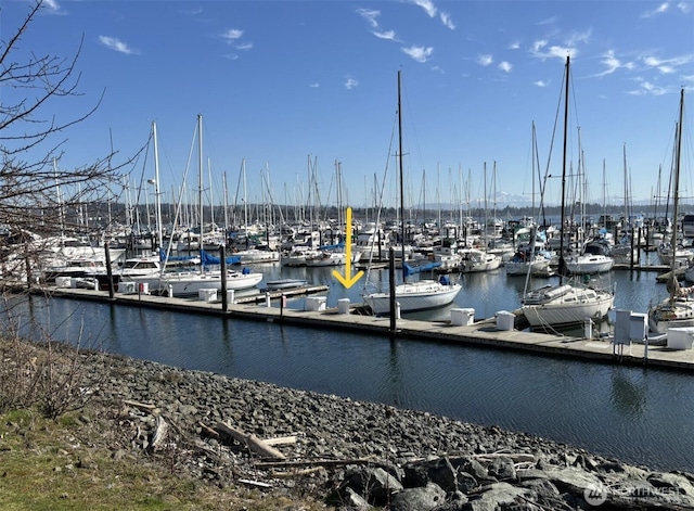 view of dock with a water view