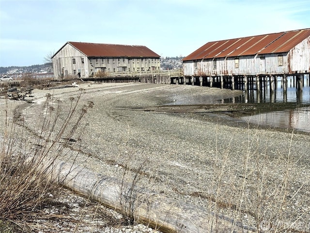 exterior space featuring a water view