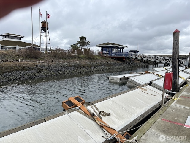 dock area with a water view