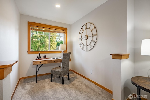 office space with carpet floors, recessed lighting, and baseboards