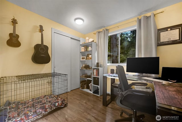 office area featuring wood finished floors