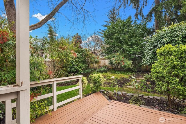 wooden deck featuring a fenced backyard