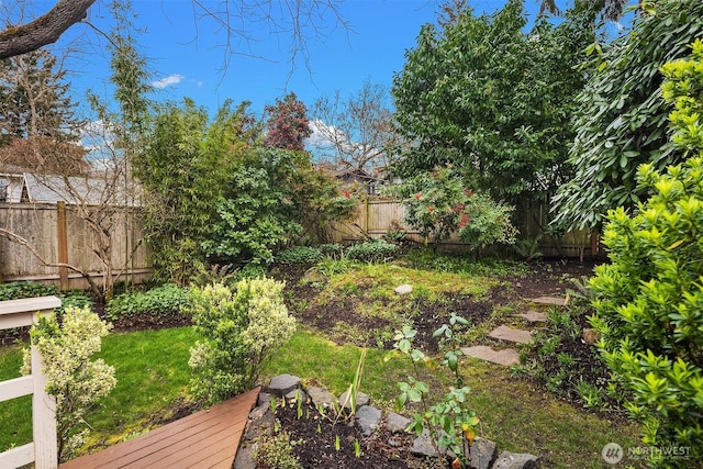 view of yard featuring a fenced backyard