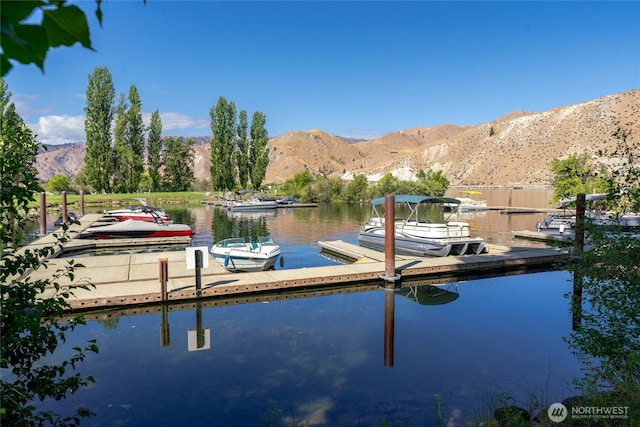 dock area with a water and mountain view